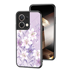 Coque Contour Silicone et Vitre Fleurs Miroir Etui Housse pour Xiaomi Redmi Note 13 Pro 5G Violet Clair