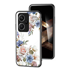 Coque Contour Silicone et Vitre Fleurs Miroir Etui Housse pour Xiaomi Redmi Note 13 Pro+ Plus 5G Blanc