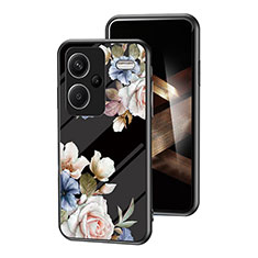 Coque Contour Silicone et Vitre Fleurs Miroir Etui Housse pour Xiaomi Redmi Note 13 Pro+ Plus 5G Noir