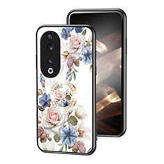Coque Contour Silicone et Vitre Fleurs Miroir Etui Housse S01 pour Huawei Honor 90 5G Blanc