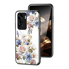 Coque Contour Silicone et Vitre Fleurs Miroir Etui Housse S01 pour Huawei Honor 90 Lite 5G Blanc