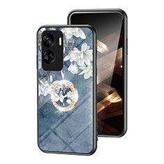 Coque Contour Silicone et Vitre Fleurs Miroir Etui Housse S01 pour Huawei Honor 90 Lite 5G Bleu