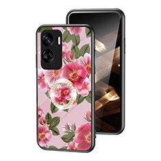 Coque Contour Silicone et Vitre Fleurs Miroir Etui Housse S01 pour Huawei Honor 90 Lite 5G Rouge