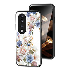 Coque Contour Silicone et Vitre Fleurs Miroir Etui Housse S01 pour Huawei Honor 90 Pro 5G Blanc