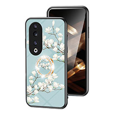 Coque Contour Silicone et Vitre Fleurs Miroir Etui Housse S01 pour Huawei Honor 90 Pro 5G Cyan