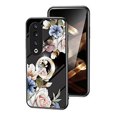 Coque Contour Silicone et Vitre Fleurs Miroir Etui Housse S01 pour Huawei Honor 90 Pro 5G Noir