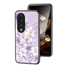 Coque Contour Silicone et Vitre Fleurs Miroir Etui Housse S01 pour Huawei Honor 90 Pro 5G Violet Clair