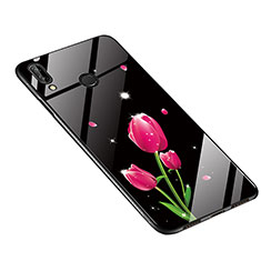 Coque Contour Silicone et Vitre Fleurs Miroir Etui Housse S01 pour Huawei Nova 3e Rose Rouge