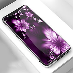 Coque Contour Silicone et Vitre Fleurs Miroir Etui Housse S01 pour Oppo Find X Super Flash Edition Violet