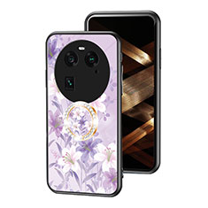 Coque Contour Silicone et Vitre Fleurs Miroir Etui Housse S01 pour Oppo Find X6 5G Violet Clair