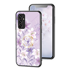 Coque Contour Silicone et Vitre Fleurs Miroir Etui Housse S01 pour Samsung Galaxy M13 4G Violet Clair