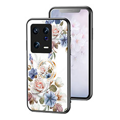 Coque Contour Silicone et Vitre Fleurs Miroir Etui Housse S01 pour Xiaomi Mi 13 5G Blanc