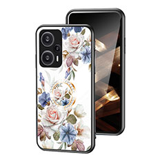 Coque Contour Silicone et Vitre Fleurs Miroir Etui Housse S01 pour Xiaomi Poco F5 5G Blanc
