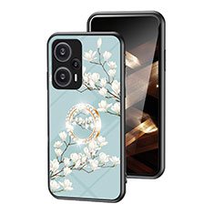 Coque Contour Silicone et Vitre Fleurs Miroir Etui Housse S01 pour Xiaomi Poco F5 5G Cyan