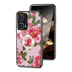 Coque Contour Silicone et Vitre Fleurs Miroir Etui Housse S01 pour Xiaomi Poco F5 5G Rouge