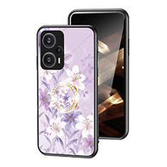 Coque Contour Silicone et Vitre Fleurs Miroir Etui Housse S01 pour Xiaomi Poco F5 5G Violet Clair
