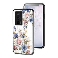 Coque Contour Silicone et Vitre Fleurs Miroir Etui Housse S01 pour Xiaomi Poco F5 Pro 5G Blanc