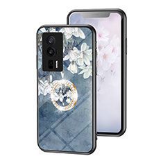 Coque Contour Silicone et Vitre Fleurs Miroir Etui Housse S01 pour Xiaomi Poco F5 Pro 5G Bleu