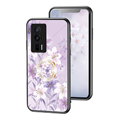 Coque Contour Silicone et Vitre Fleurs Miroir Etui Housse S01 pour Xiaomi Poco F5 Pro 5G Violet Clair