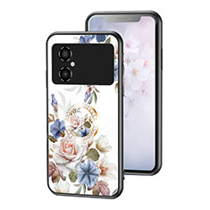 Coque Contour Silicone et Vitre Fleurs Miroir Etui Housse S01 pour Xiaomi Poco M4 5G Blanc