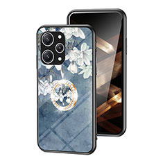 Coque Contour Silicone et Vitre Fleurs Miroir Etui Housse S01 pour Xiaomi Redmi 12 4G Bleu