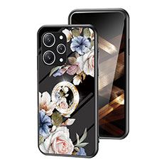 Coque Contour Silicone et Vitre Fleurs Miroir Etui Housse S01 pour Xiaomi Redmi 12 4G Noir