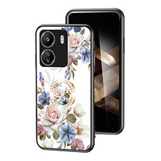 Coque Contour Silicone et Vitre Fleurs Miroir Etui Housse S01 pour Xiaomi Redmi 13C Blanc