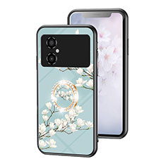 Coque Contour Silicone et Vitre Fleurs Miroir Etui Housse S01 pour Xiaomi Redmi Note 11R 5G Cyan
