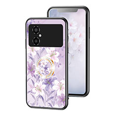 Coque Contour Silicone et Vitre Fleurs Miroir Etui Housse S01 pour Xiaomi Redmi Note 11R 5G Violet Clair