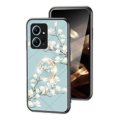 Coque Contour Silicone et Vitre Fleurs Miroir Etui Housse S01 pour Xiaomi Redmi Note 12 4G Cyan