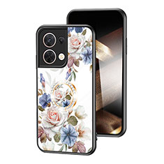 Coque Contour Silicone et Vitre Fleurs Miroir Etui Housse S01 pour Xiaomi Redmi Note 13 5G Blanc