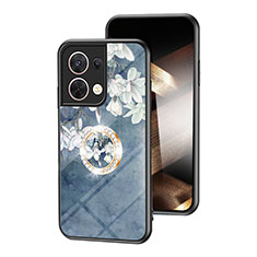 Coque Contour Silicone et Vitre Fleurs Miroir Etui Housse S01 pour Xiaomi Redmi Note 13 Pro 5G Bleu