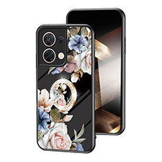 Coque Contour Silicone et Vitre Fleurs Miroir Etui Housse S01 pour Xiaomi Redmi Note 13 Pro 5G Noir