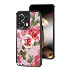 Coque Contour Silicone et Vitre Fleurs Miroir Etui Housse S01 pour Xiaomi Redmi Note 13 Pro 5G Rouge