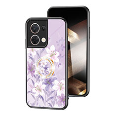 Coque Contour Silicone et Vitre Fleurs Miroir Etui Housse S01 pour Xiaomi Redmi Note 13 Pro 5G Violet Clair