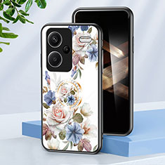 Coque Contour Silicone et Vitre Fleurs Miroir Etui Housse S01 pour Xiaomi Redmi Note 13 Pro+ Plus 5G Blanc