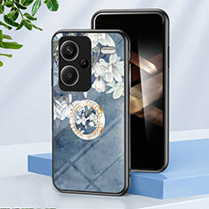 Coque Contour Silicone et Vitre Fleurs Miroir Etui Housse S01 pour Xiaomi Redmi Note 13 Pro+ Plus 5G Bleu