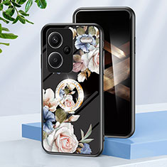 Coque Contour Silicone et Vitre Fleurs Miroir Etui Housse S01 pour Xiaomi Redmi Note 13 Pro+ Plus 5G Noir