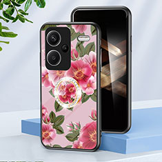 Coque Contour Silicone et Vitre Fleurs Miroir Etui Housse S01 pour Xiaomi Redmi Note 13 Pro+ Plus 5G Rouge