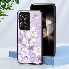 Coque Contour Silicone et Vitre Fleurs Miroir Etui Housse S01 pour Xiaomi Redmi Note 13 Pro+ Plus 5G Violet Clair
