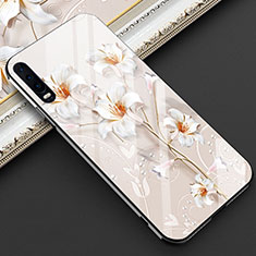 Coque Contour Silicone et Vitre Fleurs Miroir Etui Housse S02 pour Huawei P30 Blanc