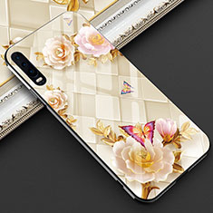 Coque Contour Silicone et Vitre Fleurs Miroir Etui Housse S02 pour Huawei P30 Or
