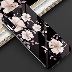 Coque Contour Silicone et Vitre Fleurs Miroir Etui Housse S02 pour Huawei P30 Violet