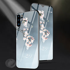 Coque Contour Silicone et Vitre Fleurs Miroir pour Huawei P30 Pro Bleu Ciel