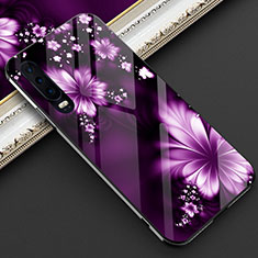 Coque Contour Silicone et Vitre Fleurs Miroir pour Huawei P30 Violet