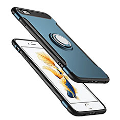 Coque Contour Silicone et Vitre Mat avec Support Bague Anneau pour Apple iPhone 6S Bleu