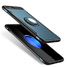 Coque Contour Silicone et Vitre Mat avec Support Bague Anneau pour Apple iPhone 8 Plus Bleu