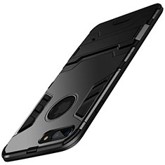 Coque Contour Silicone et Vitre Mat avec Support pour Apple iPhone 7 Plus Noir