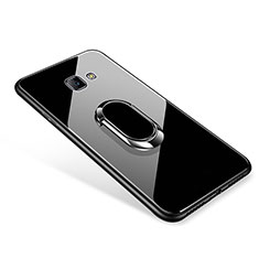 Coque Contour Silicone et Vitre Miroir Housse Etui avec Support Bague Anneau pour Samsung Galaxy J7 Prime Noir