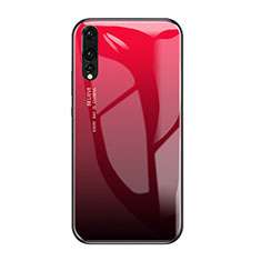 Coque Contour Silicone et Vitre Miroir Housse Etui Degrade Arc en Ciel pour Huawei P20 Pro Rouge